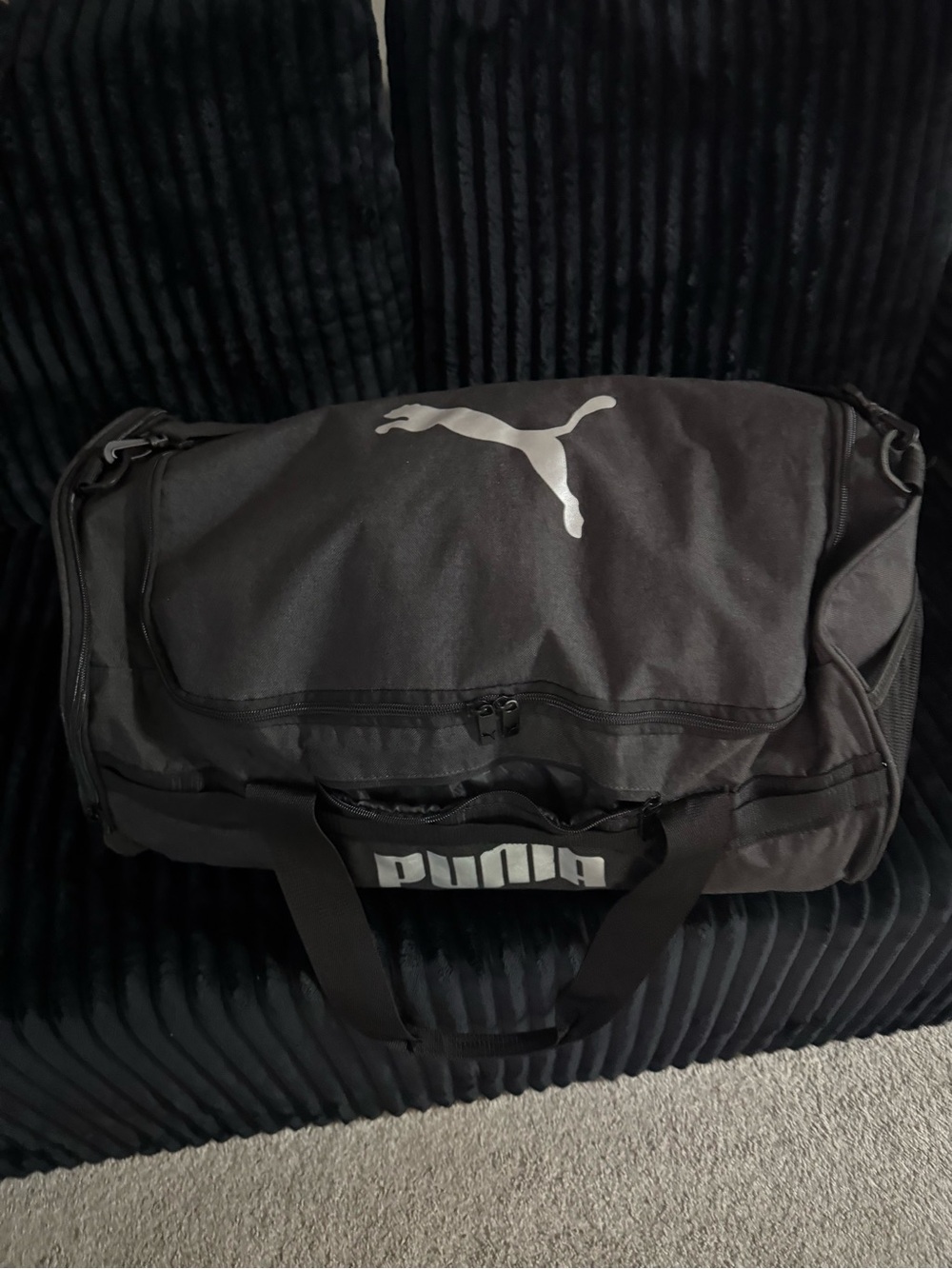 Puma Black Duffel Bag with White Logo - Men's Gym & Travel